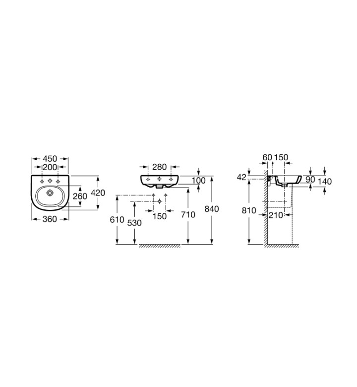 УМИВАЛНИК MERIDIAN 450X420 MM A327245000