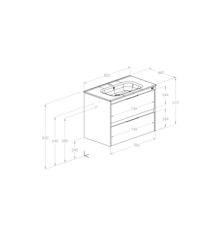 ДОЛЕН ШКАФ С 2 ЧЕКМЕДЖЕТА И УМИВАЛНИК 805 X 460 X 565 MM ALPINE UNIK, БЯЛ ГЛАНЦ A852014806