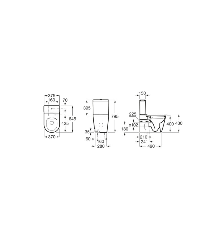 СТОЯЩА ТОАЛЕТНА ЧИНИЯ 645MM, INSPIRA ROUND RIMLESS, ONYX A342526640