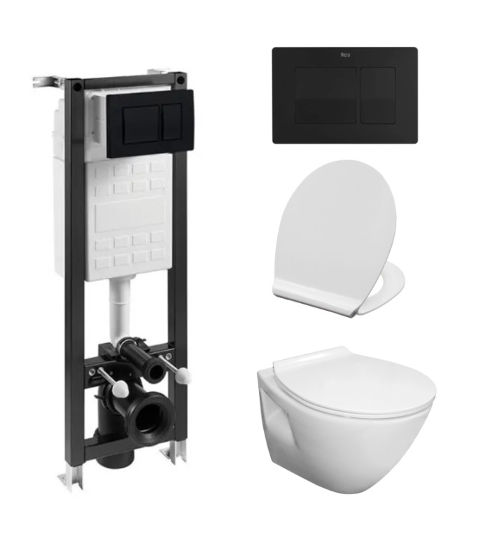 КОМПЛЕКТ ECO COMPACT С БУТОН К01 ЧЕРЕН МАТ, 4 В 1 VIVA HAPPY RIMLESS A89P40T010 + WQ8G11000000001 + WQ8S03320000132