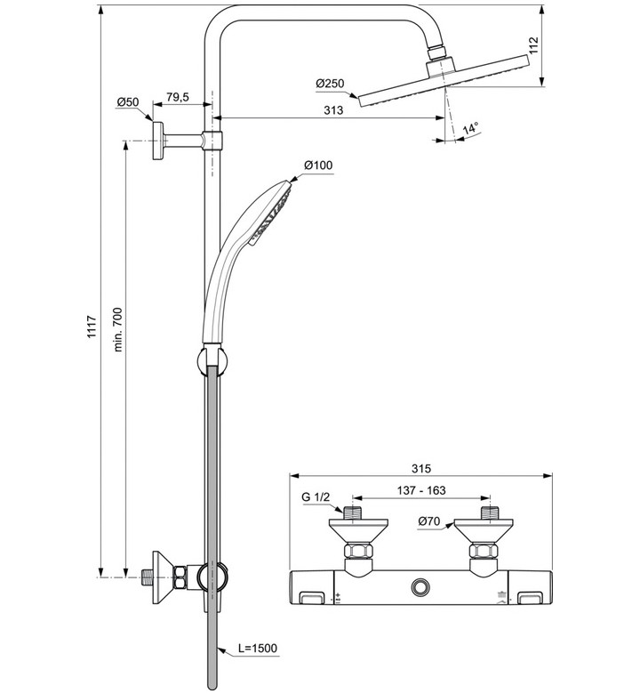 ДУШ СИСТЕМА CERATHERM T25 A7627AA