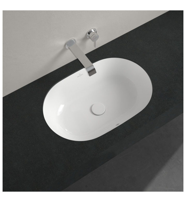 УМИВАЛНИК ARHITECTURA ЗА МОНТАЖ ПОД ПЛОТ С ПРЕЛИВНИК, ОВАЛ, 570 Х 375 Х 175MM, CERAMIC PLUS ALPIN 5A7660R1