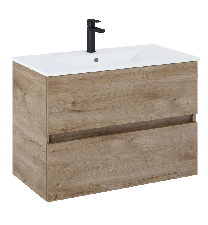 ШКАФ UNIK N-CUBE, 800 X 430 X 565 MM, БАЗОВ МОДУЛ С 2 ЧЕКМЕДЖЕТА И УМИВАЛНИК, RURAL OAK A852505808