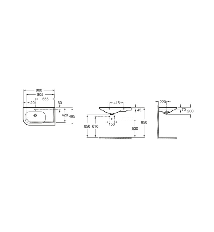УМИВАЛНИК NEXO 900X495 MM (ДЕСЕН) A327648000