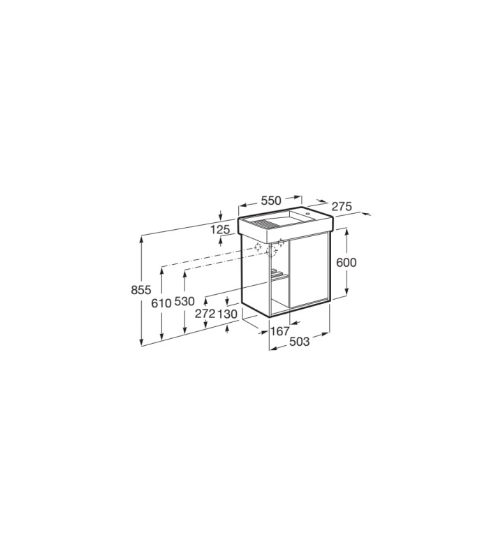 ШКАФ TURA UNIK - БАЗА С ЕДНА ВРАТА, СТРАНИЧНИ РАФТОВЕ И УМИВАЛНИК LIGHT ELM A852022565