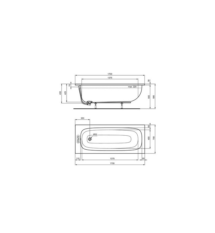 ПРАВОЪГЪЛНА ВАНА 170Х70 CM, I,LIFE T475901