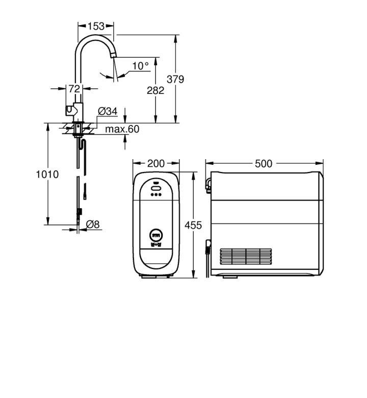 СМЕСИТЕЛ ЗА КУХНЕНСКИ УМИВАЛНИК GROHE BLUE HOME КОМПЛЕКТ, С C-ЧУЧУР 31498DC1