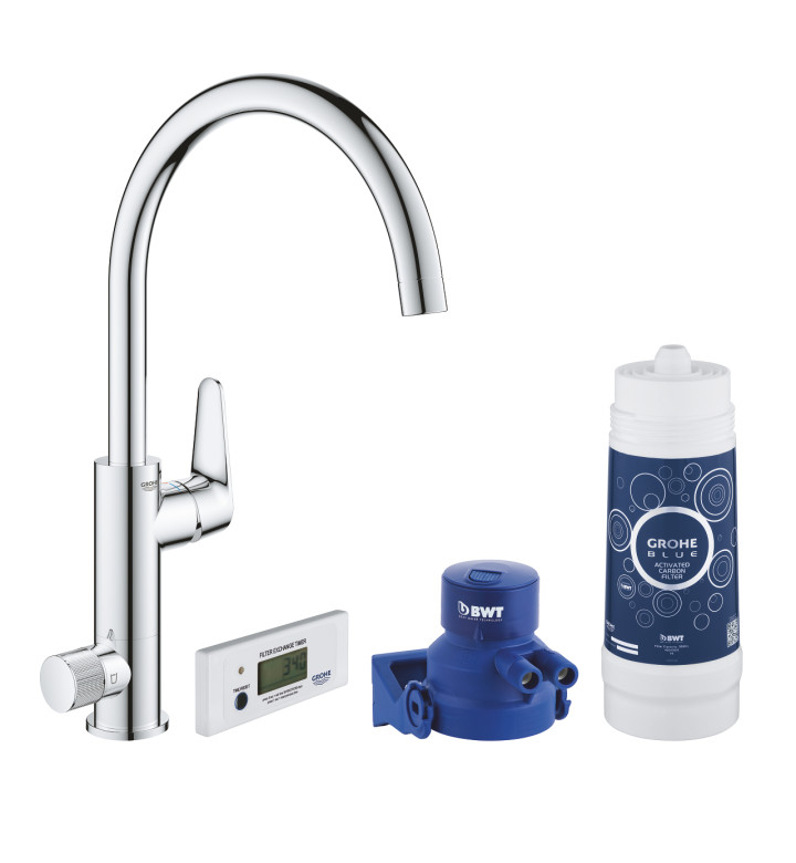 КОМПЛЕКТ СМЕСИТЕЛ ЕДНОРЪКОХВАТКОВ ЗА КУХНЯ И ФИЛТЪРНА СИСТЕМА BLUE PURE BAUCURVE 30385000