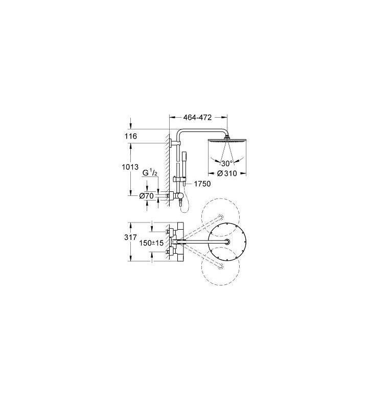 ДУШ СИСТЕМА RAINSHOWER SYSTEM 310 С ТЕРМОСТАТЕН СМЕСИТЕЛ 27966000