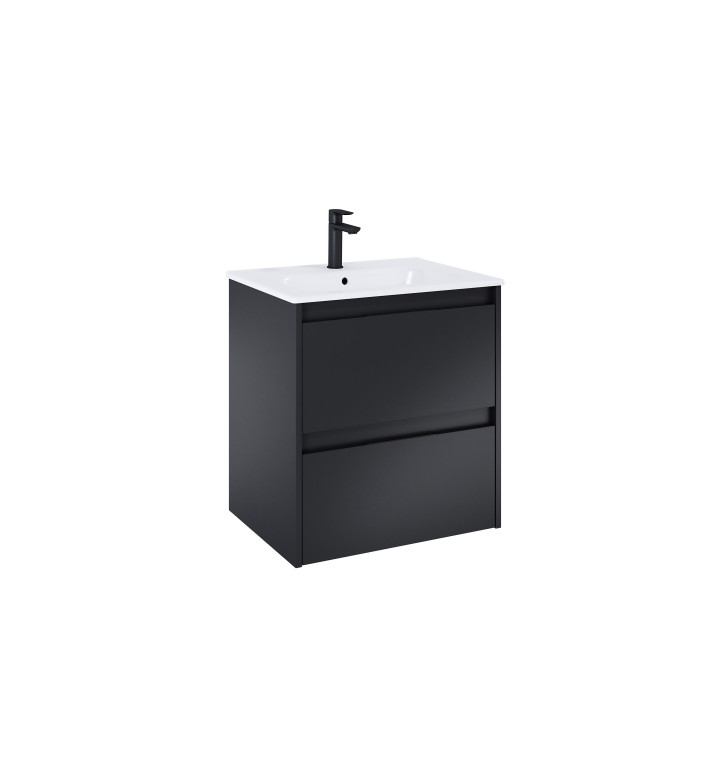 ШКАФ ЗА БАНЯ UNIK ALPINE С 2 ЧЕКМЕДЖЕТА И УМИВАЛНИК, 605 Х 460 Х 565 MM, MATT BLACK A852012532