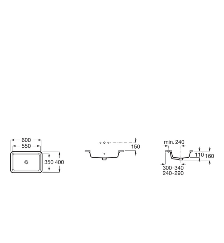 УМИВАЛНИК ЗА ВГРАЖДАНЕ ПОД ПЛОТ, THE GAP 550 X A3270YF000