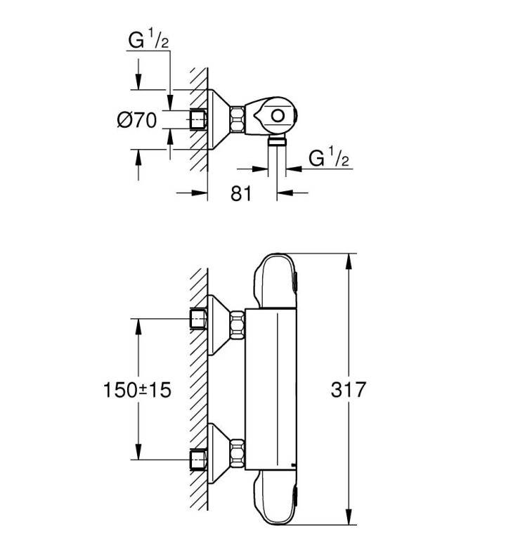СМЕСИТЕЛ ЗА ДУШ, С ТЕРМОСТАТ, GROHTHERM 1000 348142433