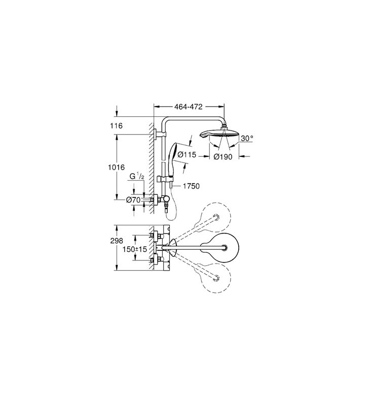 ДУШ СИСТЕМА EUPHORIA POWER&SOUL SYSTEM 190 С ТЕРМОСТАТЕН СМЕСИТЕЛ 26186000