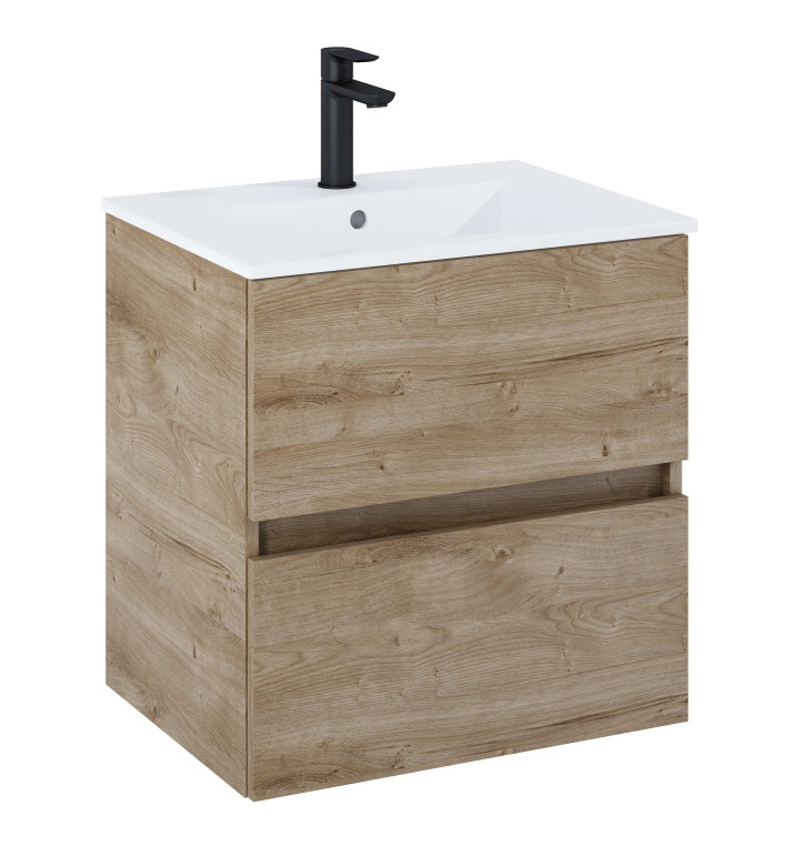 ШКАФ UNIK N-CUBE, 550 X 430 X 565 MM, БАЗОВ МОДУЛ С 2 ЧЕКМЕДЖЕТА И УМИВАЛНИК, RURAL OAK A852503808