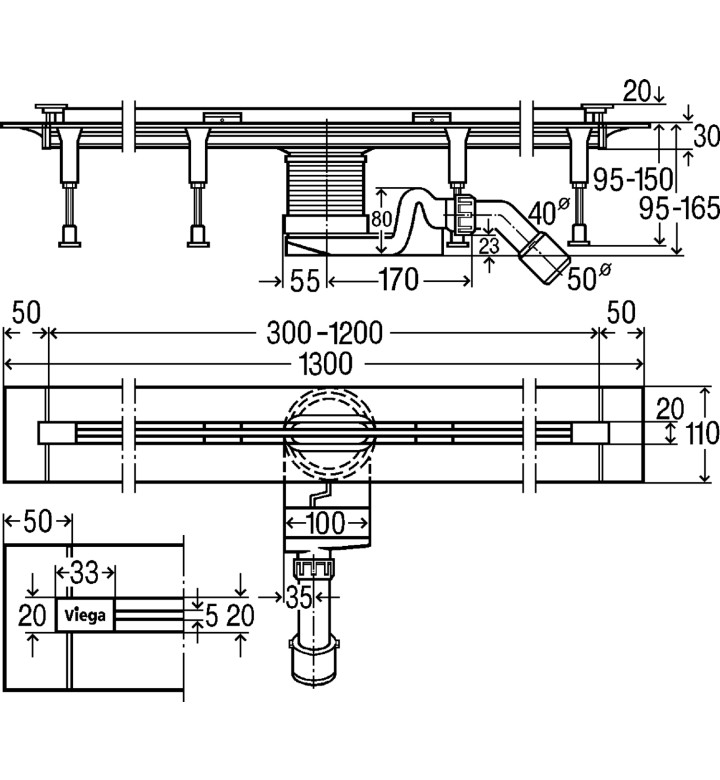 ЛИНЕЕН СИФОН ADVANTIX VARIO ( ВИСОК МОДЕЛ ) H 95 - 150 MM 686277