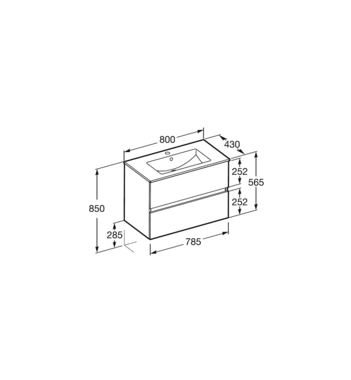 ШКАФ UNIK N-CUBE, 800 X 430 X 565 MM, БАЗОВ МОДУЛ С 2 ЧЕКМЕДЖЕТА И УМИВАЛНИК, БЯЛ ГЛАНЦ A852505806