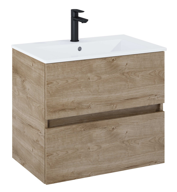ШКАФ UNIK N-CUBE, 600 X 430 X 565 MM, БАЗОВ МОДУЛ С 2 ЧЕКМЕДЖЕТА И УМИВАЛНИК (A858011808 + A325003000) RURAL OAK A852504808