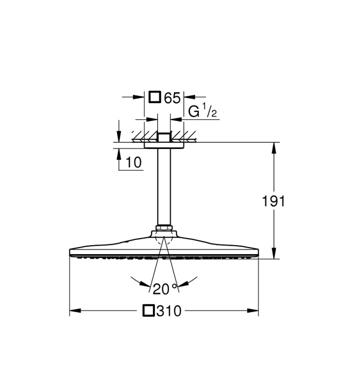 ДУШ ГЛАВА RAINSHOWER 310 С РАМО ТАВАН 142MM 26566AL0